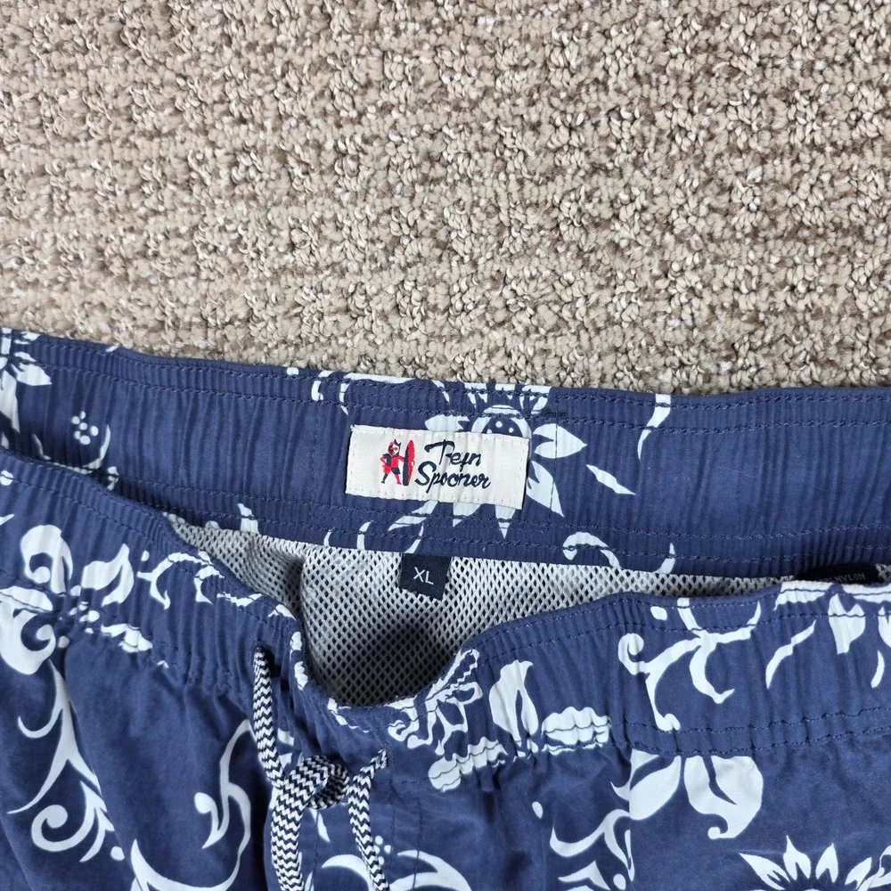 Reyn Spooner Mens Blue Floral Swim Trunks Board Shorts Size XL Hawaiian Lined